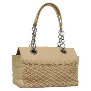 CHANEL Choco Bar Tote Bag Canvas Beige CC Auth
